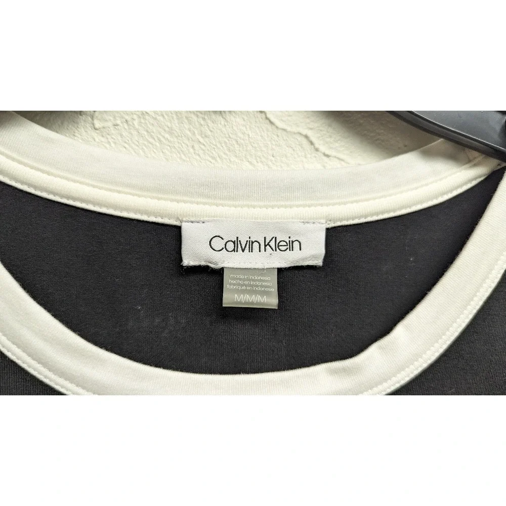 Calvin Klein Dress Women's Sz M Logo Piped Shirt Dress Black/White NWT $49 - Picture 4 of 6